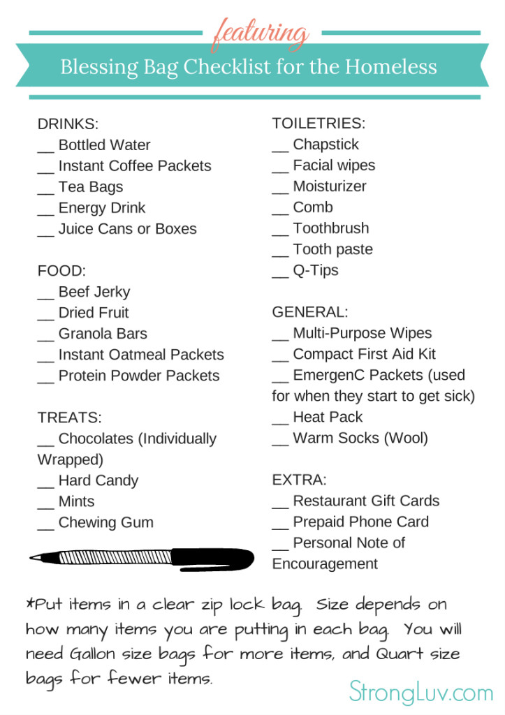 blessing bag checklist printable