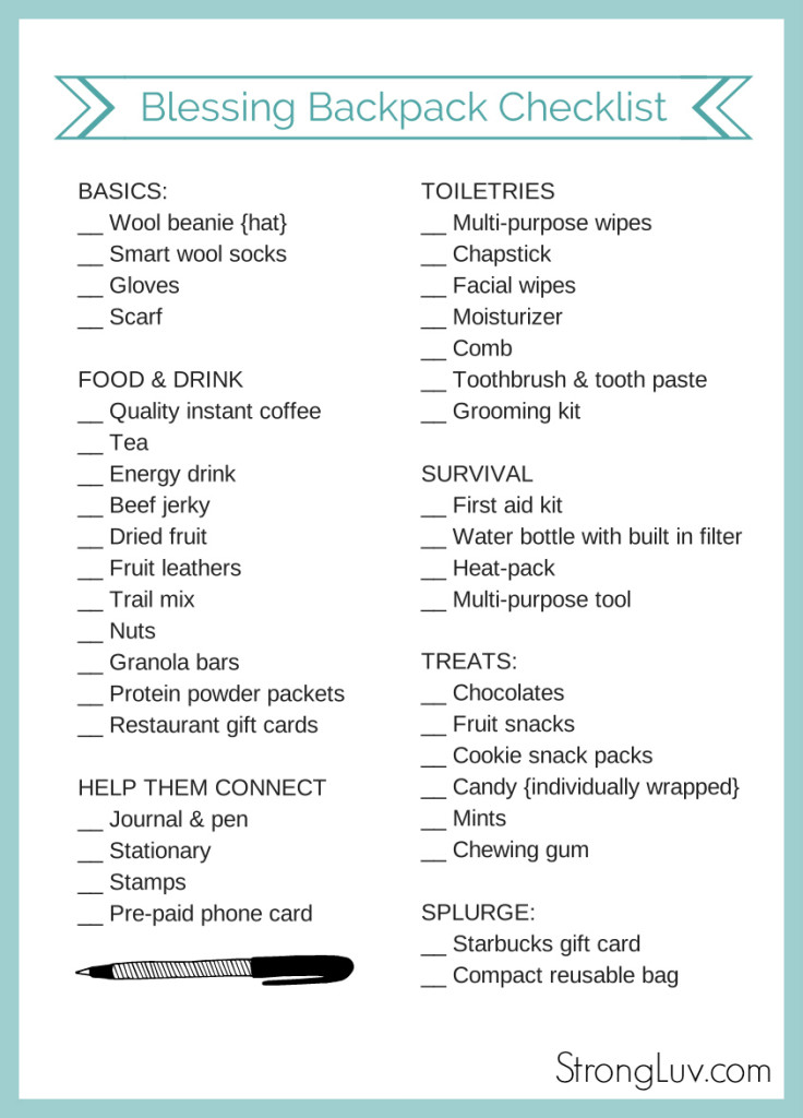blessing bag checklist printable