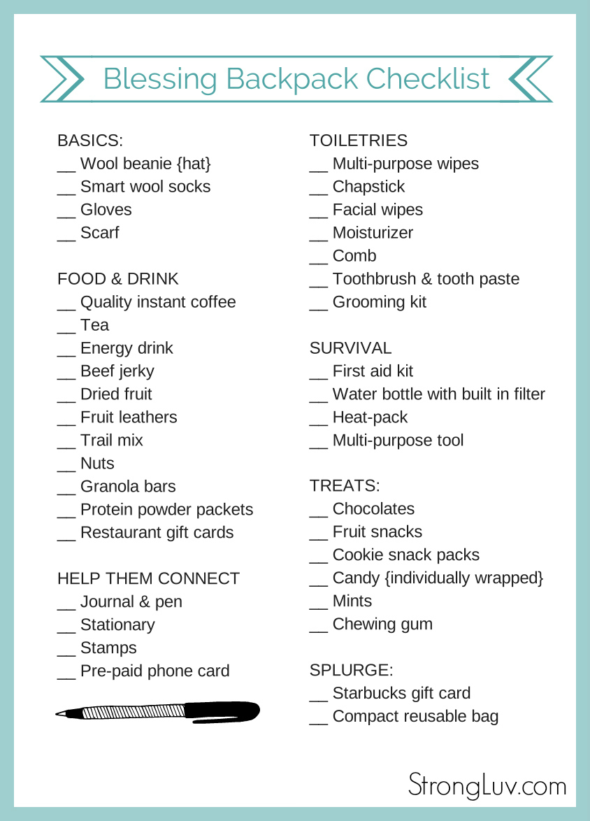 Blessing Backpacks for the Homeless Checklist (Free Printable)