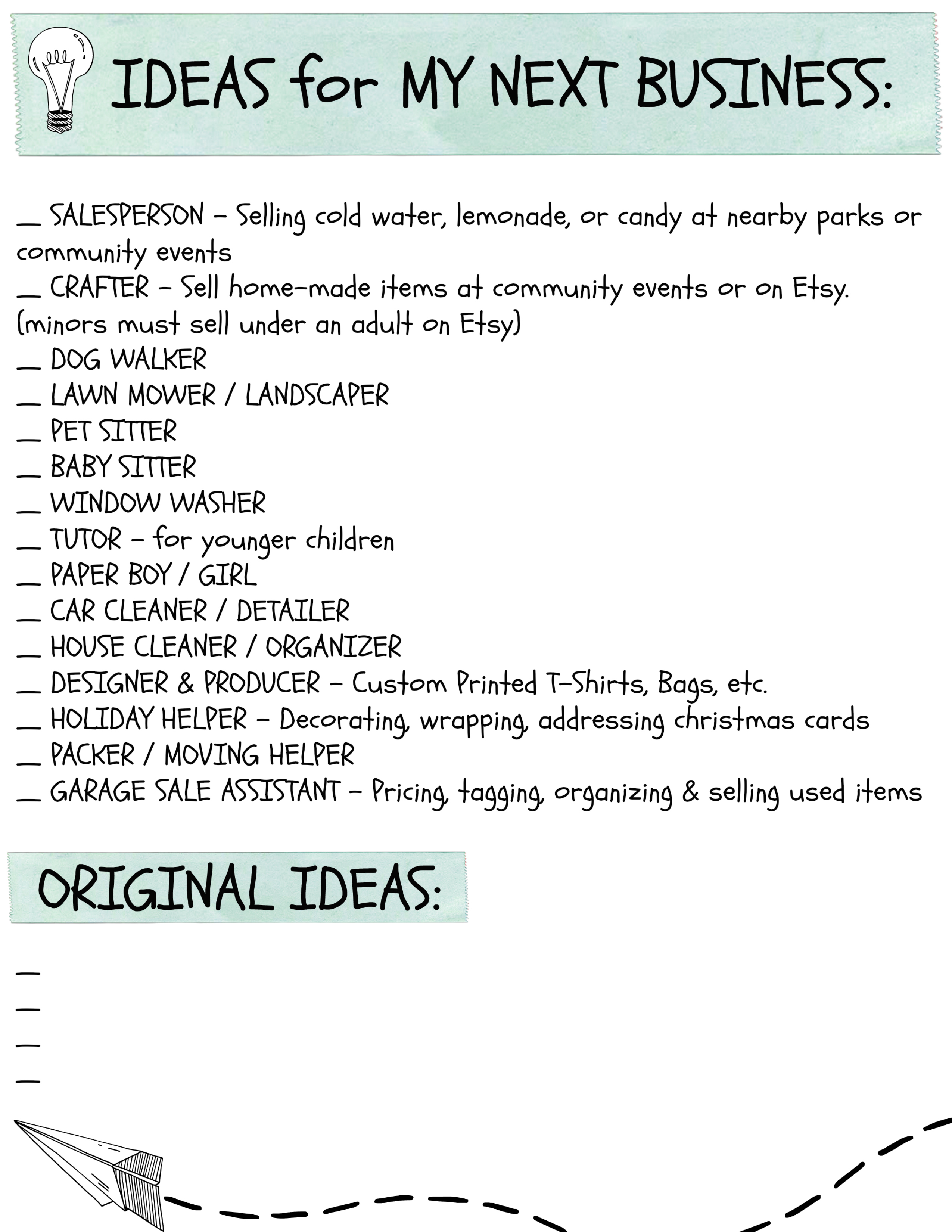 kids business ideas printable