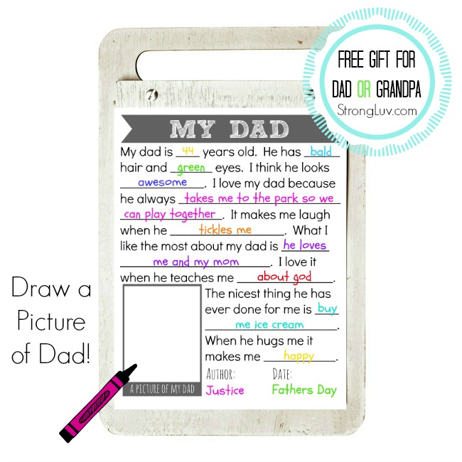 FREE Fathers Day Gift! FillintheBlank About My Dad Printable