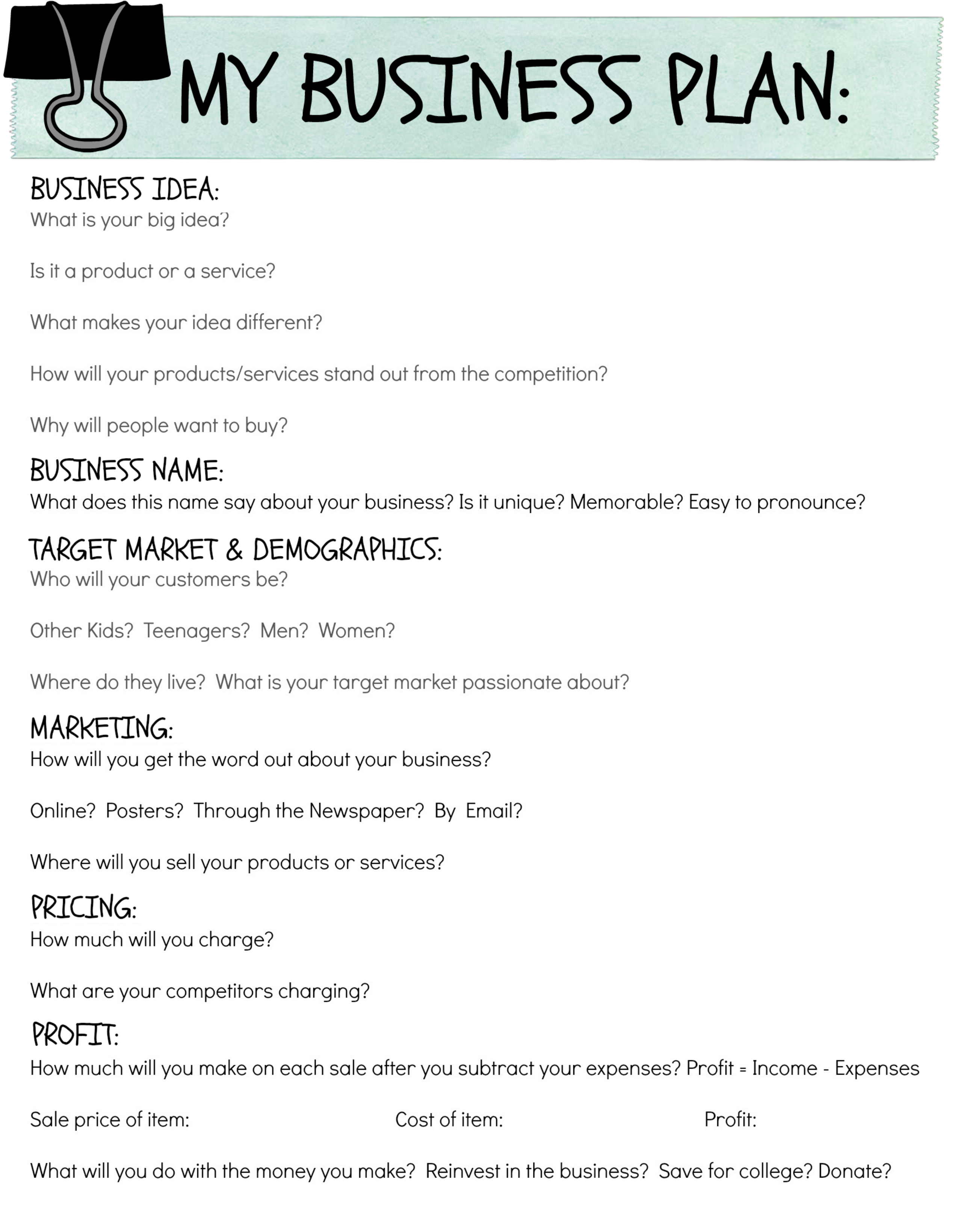 Business Ideas For Kids Series Writing A Business Plan